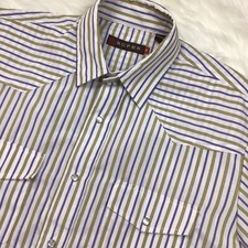 Vtg Roper Pearl Snap Button Shirt White Blue Yellow Striped Western Rodeo EUC M