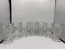 INDIANA GLASS WHITE HALL CUBIST SET OF 7 CLEAR CRYSTAL ICE TEA GLASSES-EUC