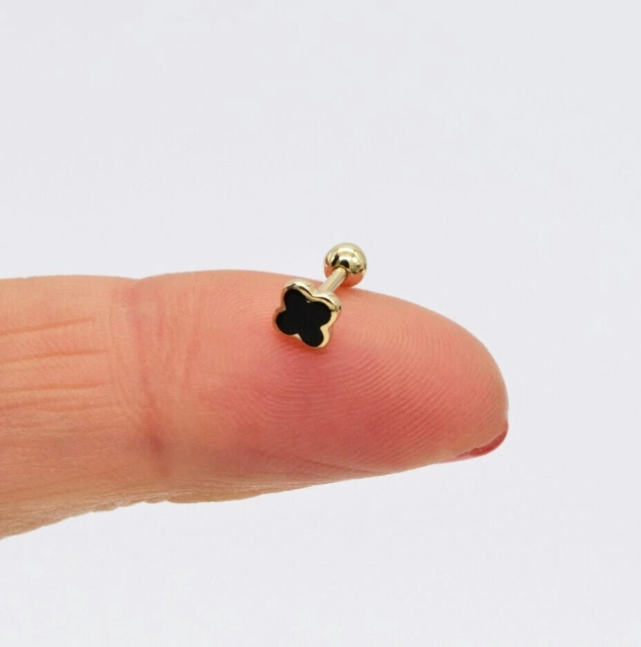 14K Solid Gold Flour Leaf Clover Stud Piercings For Women Nose Wedding Gifts. - Image 2 of 4