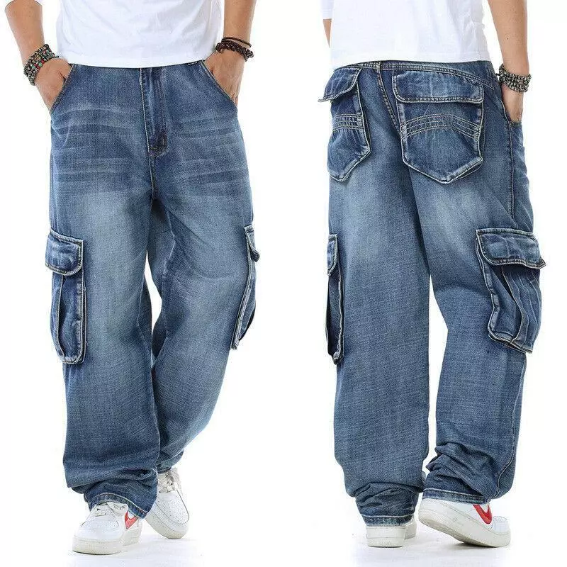 Men Jeans Relaxed Fit Cargo Pants Big Tall Loose Rugged Trousers Plus Sz  30W-46W