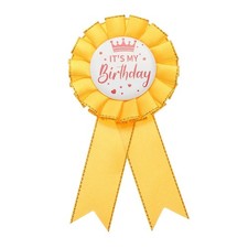 Birthday Ribbon Pin, 5.9x2.8" Fabric IT'S MY Birthday Pin, Golden Yellow