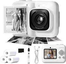 Kids Camera, 1080P Instant Digital Print, Dual Lens, 32GB Card,White Funny ...