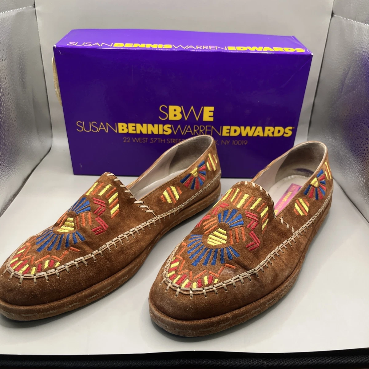 VTG Bennis Edwards Hand Beaded Mocs in Black Leather 80s - Susan Bennis - Warren Edwards - Loafer - Men main image 2