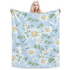 Daisies Watercolor Wildflowers Flannel Throw Blanket 60x50 Inch Ultra Soft