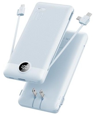 VRURC Portable Charger Built-in Cables and AC Wall Plug, USB C Power Bank Blue