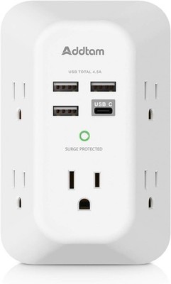 USB Wall Charger Surge Protector 5 Outlet Extender with 4 USB Ports ETL Listed