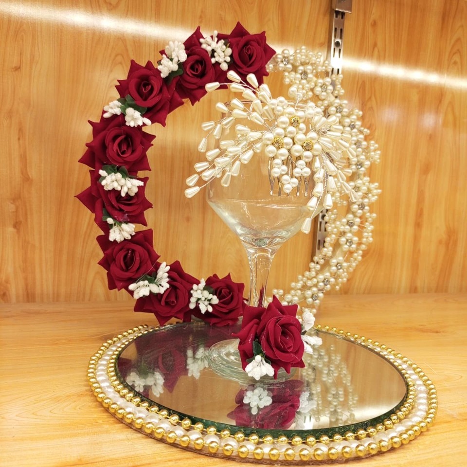 Doodh Pilai Glass Set Wedding Decorated Milk Glass Red Rose Pearl ...