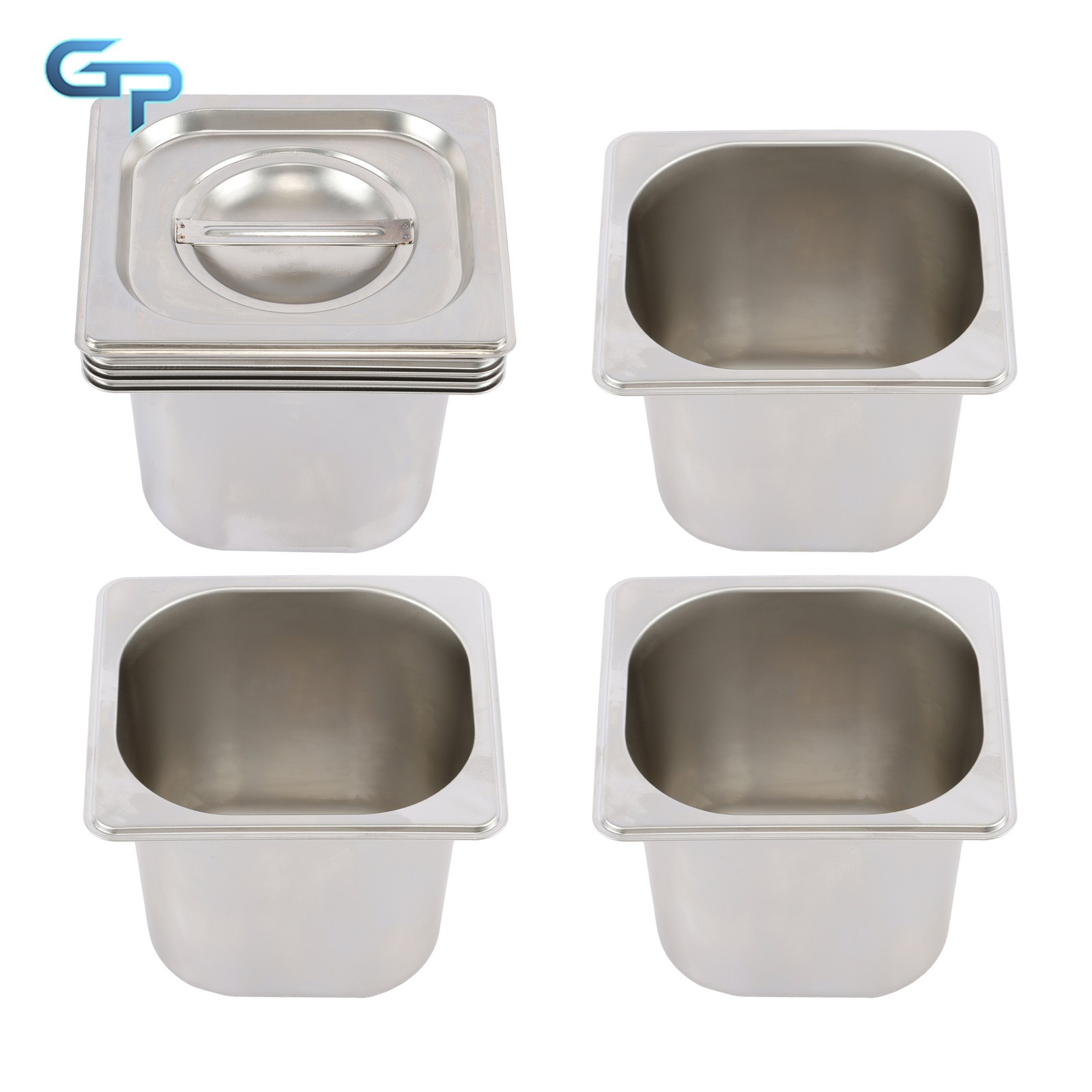4 Pack 1/6 Size 6 Inch Deep Stainless Steel Hotel Pans - Commercial Food Pans