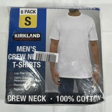 6-Pack Kirkland Signature Crew Neck Tee, White, Men's Small, 100 Cotton, NEW