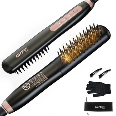 Mini Haarglätter Bürste 2-in-1 Keramik schnelle Erwärmung leicht - schwarz