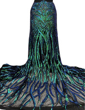 Green Sequin Lace Fabric 4 Way stretch lace Fabric Width 54"Sold by the Yard