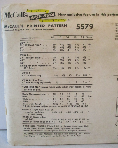 McCall's Pattern 5579 Misses Dress Slim or Flared Skirt Size 14 Bust 34 Vtg 1960 - Picture 9 of 13