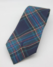 Vintage Polo Ralph Lauren Tartan Plaid Tie Navy Blue Horse Logo Preppy Academia