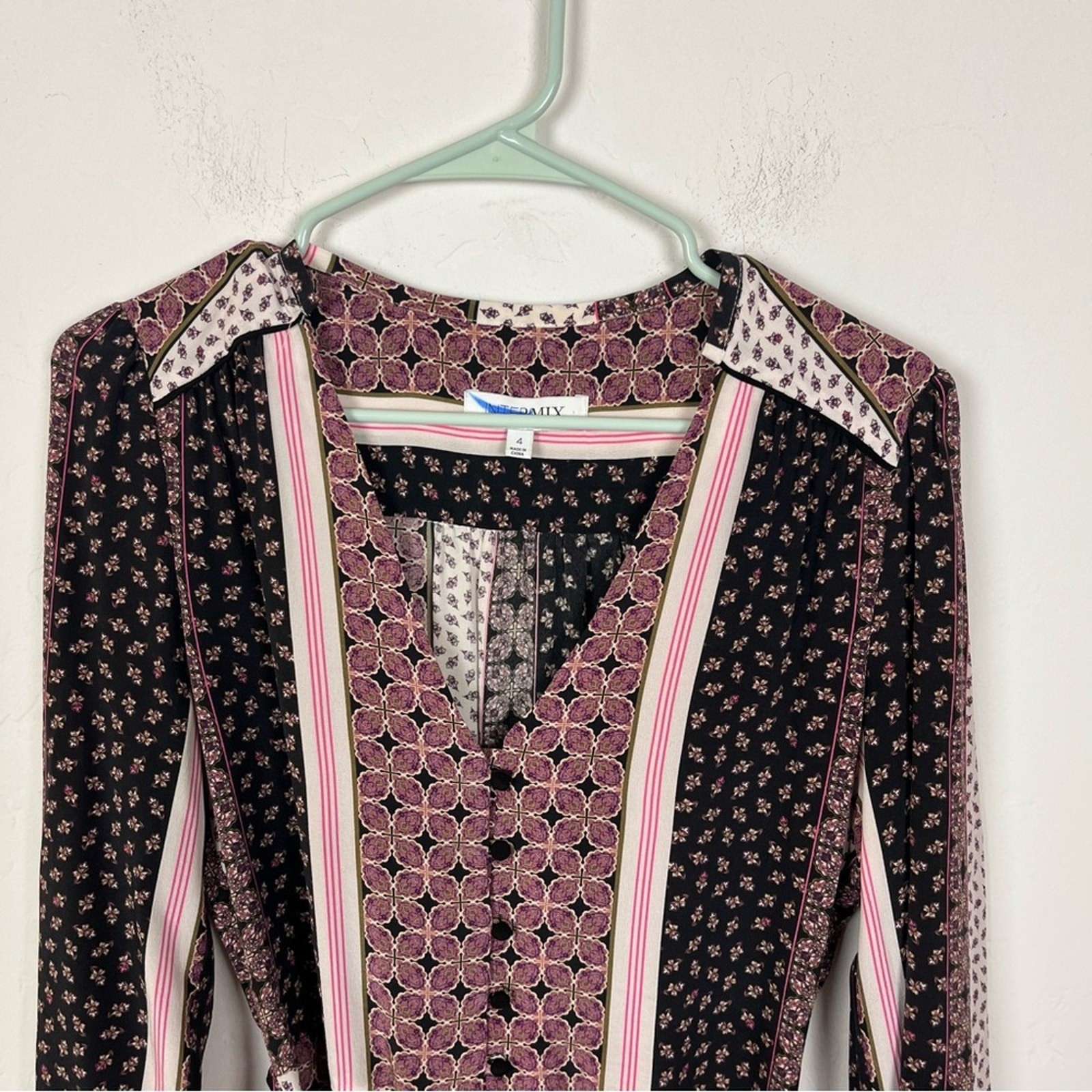 Intermix Purple Pattern Silk Drawstring Romper Si… - image 3