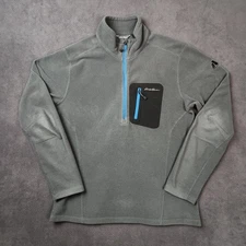 Eddie Bauer 1/4 Zip Pullover Men Medium Gray First Ascent Polartec Fleece Pocket