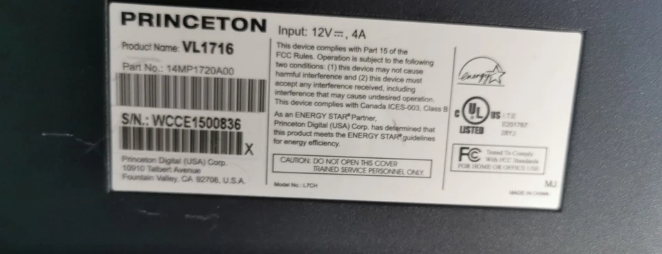 Princeton VL1716 17 Inch LCD Monitor With pwr adaptor and VGA cable. tested - Image 3 of 4