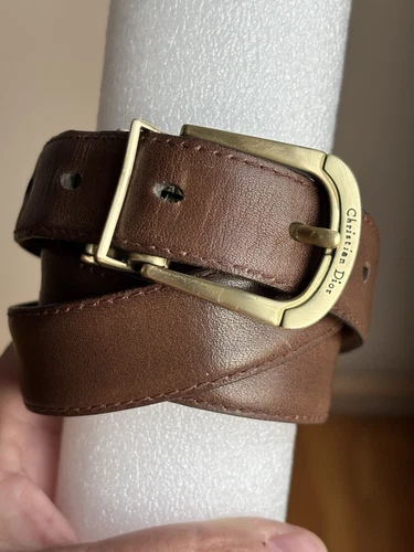 Ceinture homme vintage Christian Dior taille 36 cuir marron fin boucle ton or LOGO