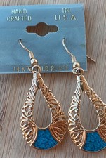 VINTAGE TURQUOISE GOLD PLATED FILIGREE EARRINGS DROP DANGLE NAVAJO SOUTHWEST