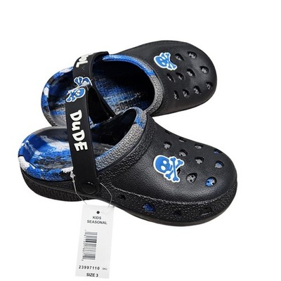 Whimsical Clogs Kids Size 3 Black Blue Skull Cool Dude Slip On Water Shoes