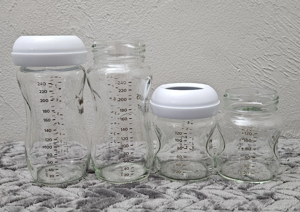 Набор стеклянных бутылочек Phillips Avent 2-4 унции и 2-8 унций детские бутылочки 2 верха и 4 крышки - Изображение 3 из 4