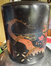 Vintage Tin Tea Caddy Painted Black w/ Dragon...