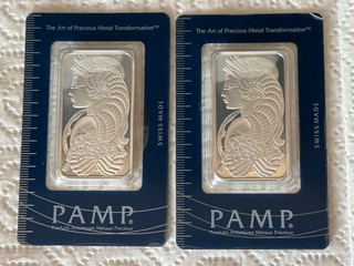 Lot of 2 1 OZ SILVER BAR PAMP LADY FORTUNA .999 FINE CARDED SEALED SUISSE