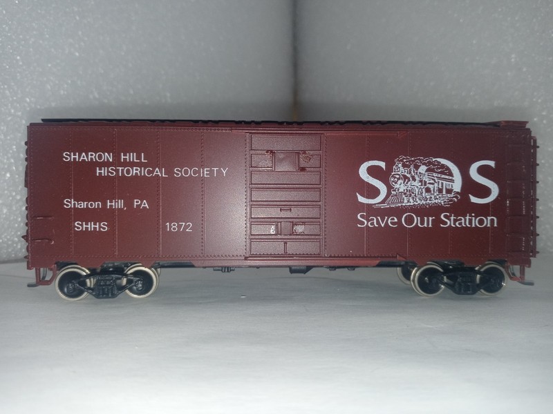 C&BT SHOPS #155 HO 40' BOX CAR SAVE OUR STATION SHARON HILL, PA #1872 USED KADEE