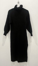 ASOS Black Turtleneck Ribbed Knit Midi Sweater Dress Sz 2 Side Slit Ballon Sleev
