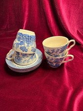 Vintage English Ironstone EIT Willow cups and saucers, set of 4, c. 1970s-1990s
