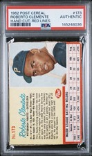 1962 Post Cereal #173 Roberto Clemente Hand Cut Red Lines PSA Authentic