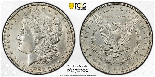 1896 Morgan Silver Dollar PCGS Gold Shield Harshly Cleaned AU Detail