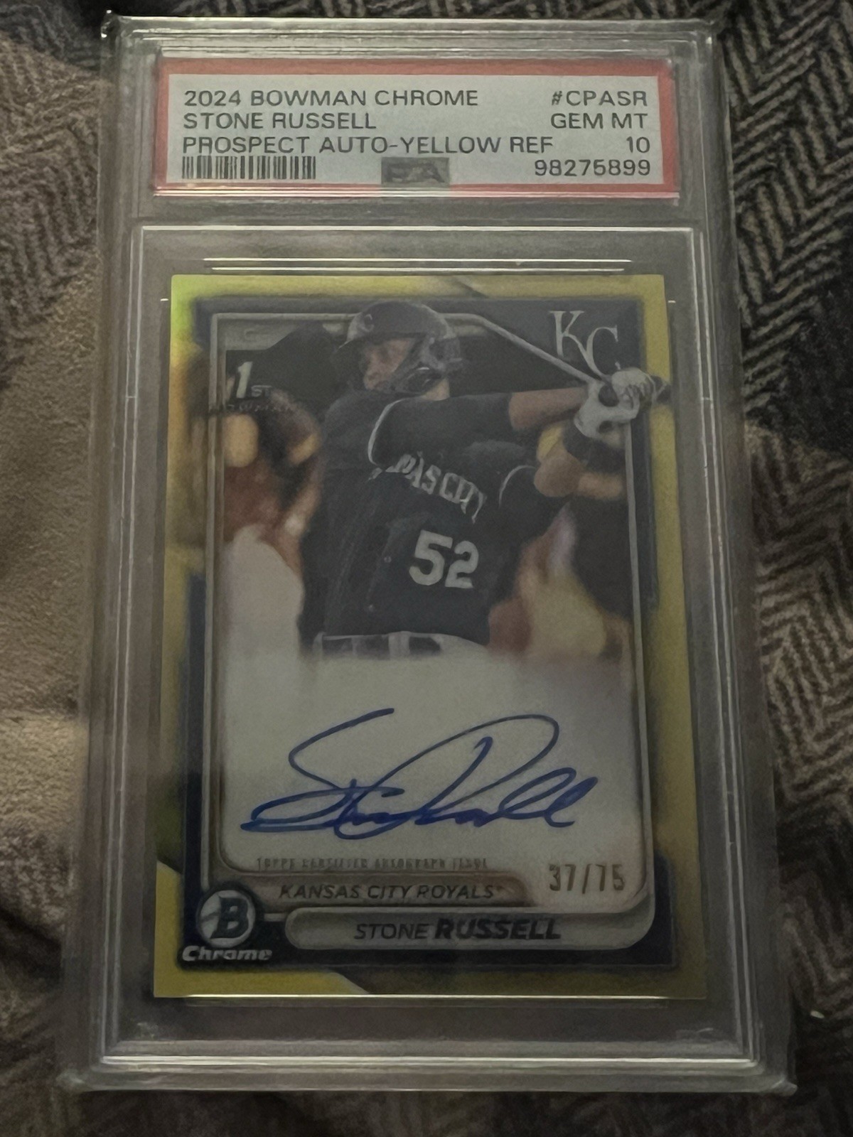 2024 Bowman Chrome Stone Russell 1st Prospect Yellow Auto /75 #CPA-SR PSA 10 C-1