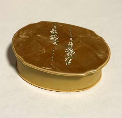 Antique 1920s Celluloid Vanity Trinket Box Hand Painted Flowers Art Deco