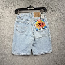 Vintage Levis 550 Relaxed Fit Shorts Kids Youth 10 Medium Wash 1990s Made USA