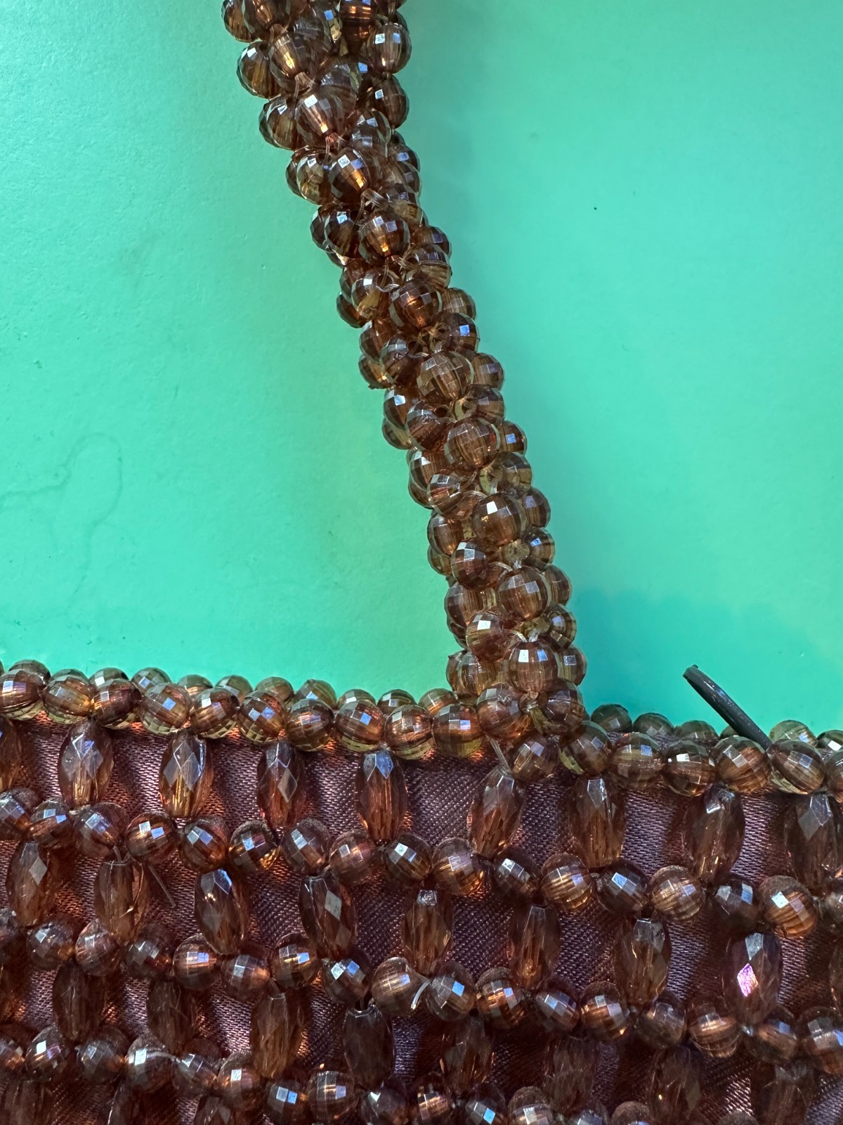 Brown acrylic beaded rectangular women's shoulder… - image 4