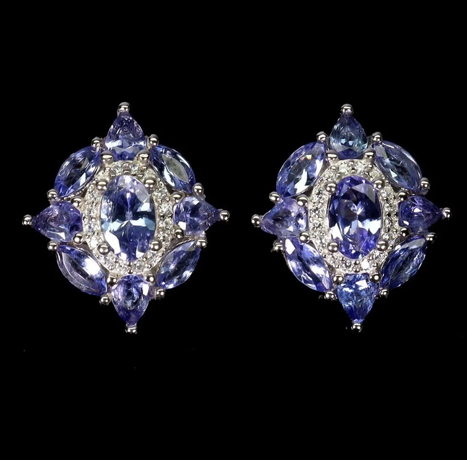 Juego de joyas de tanzanita hechas a mano en plata de ley 925 chapado en oro blanco de 14 k Foto 2 de 4