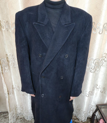 Vintage Progress classic wool Cashmere blend db gangster black over coat 48R XL