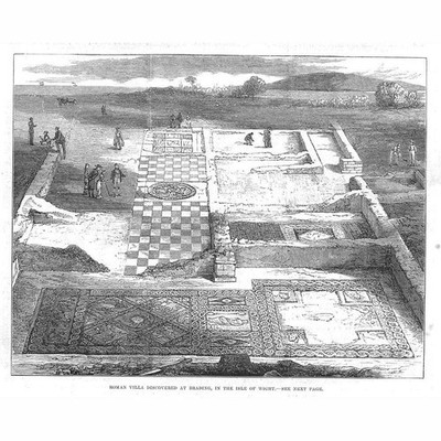ISLE OF WIGHT römische Villa bei Brading entdeckt - antiker Druck 1880