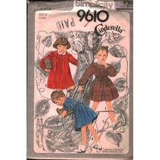 Vintage 1980 Simplicity 9610 Cinderella Child Dress Sewing Pattern Size 6 Smock