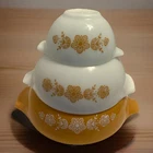 Pyrex Butterfly Gold White Cinderella Mixing Bowls 441 443 444 Set of 3 Vintage