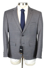 Hugo Boss Huge Suit 42 S x 37 Mens Slim Fit Grey Plaid Wool Blend 2 Piece