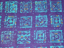 1 Yd Aqua Blue 2" Squares w/Designs on Purple Background Cotton Fabric BTY