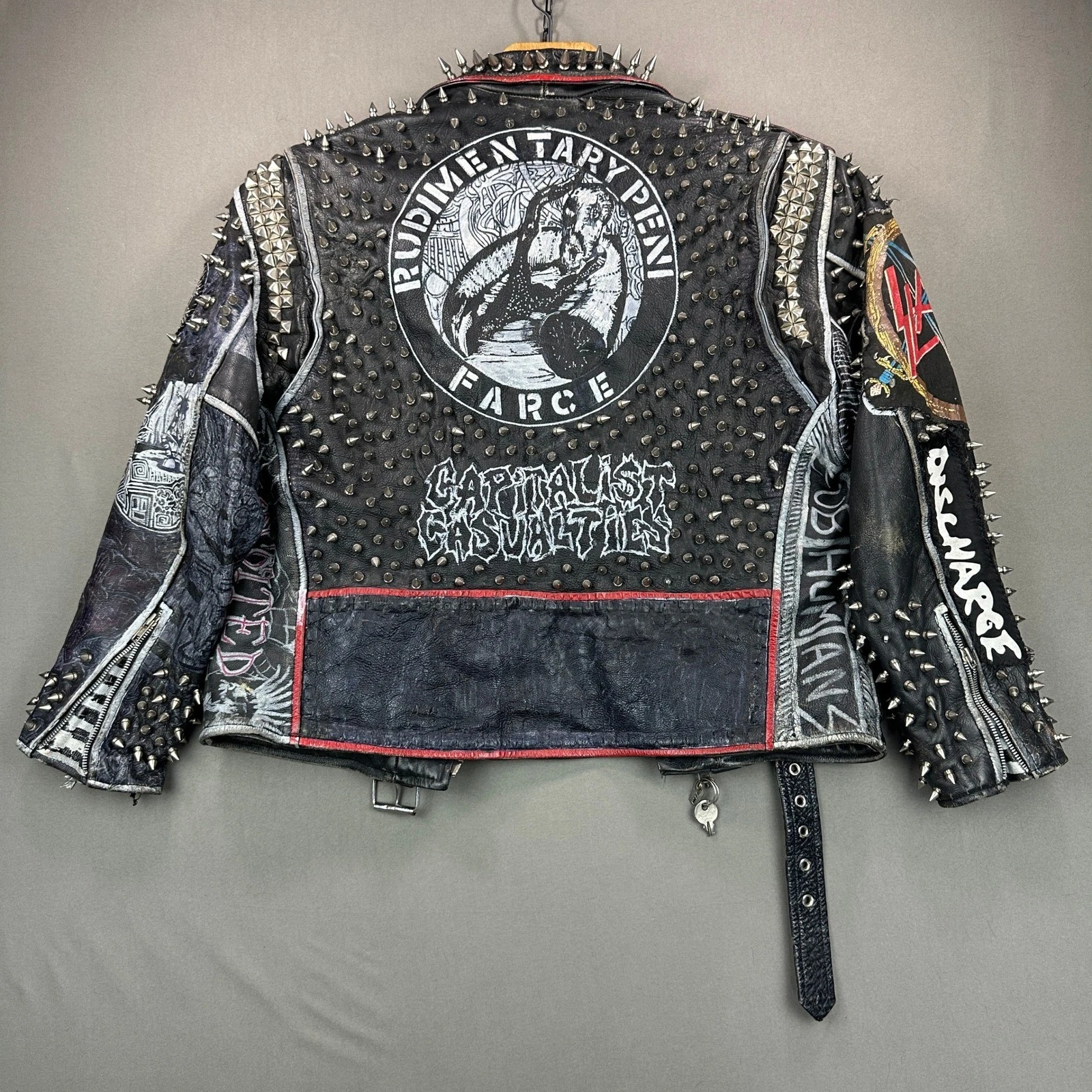 Vintage Leather Sheen Rudimentary Peni Studded Rare Wearable Art Punk Jacket image 3