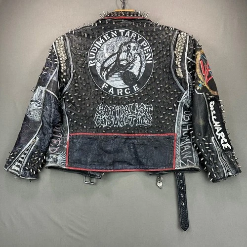 Vintage Leather Sheen Rudimentary Peni Studded Rare Wearable Art Punk Jacket image 3