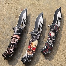3 Packs Spring Assisted Open Blade Hunting Knife Pocket Folding Knife Tactical