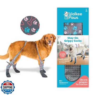 WALKEE PAWS Stay-on, Non-Slip Dog Socks to Prevent Licking Paws and Slipping 