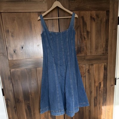 green emerald velvet dress Joseph Ribkoff Denim Fit And Flare Midi Dress With Belt-262901