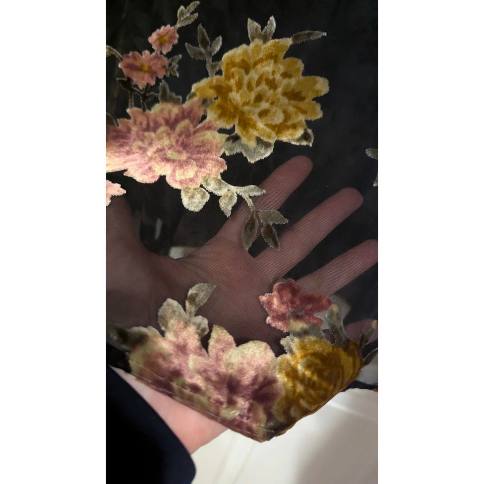 Blusa Top Nuevo Día Negra Floral Terciopelo Burnout Transparente Manga Larga XL Foto 2 de 4