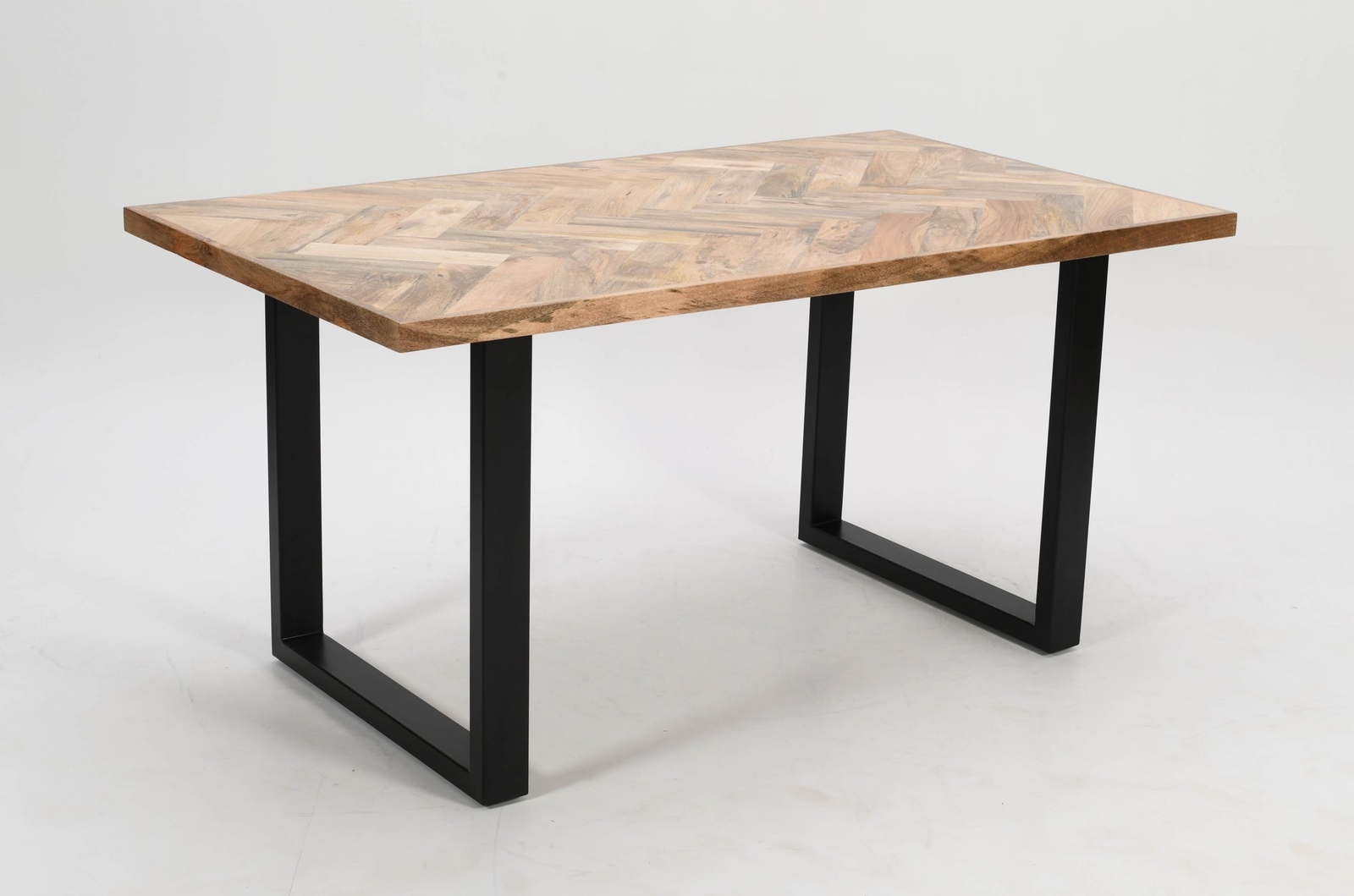 Rectangle Solid Mango Wood Dining Table Black Legs | Herringbone Design - 160cms