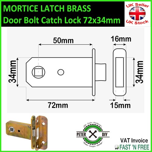 MORTICE LATCH BRASS Door Bolt Catch Lock 72x34mm for Internal Door Handle - Picture 2 of 2